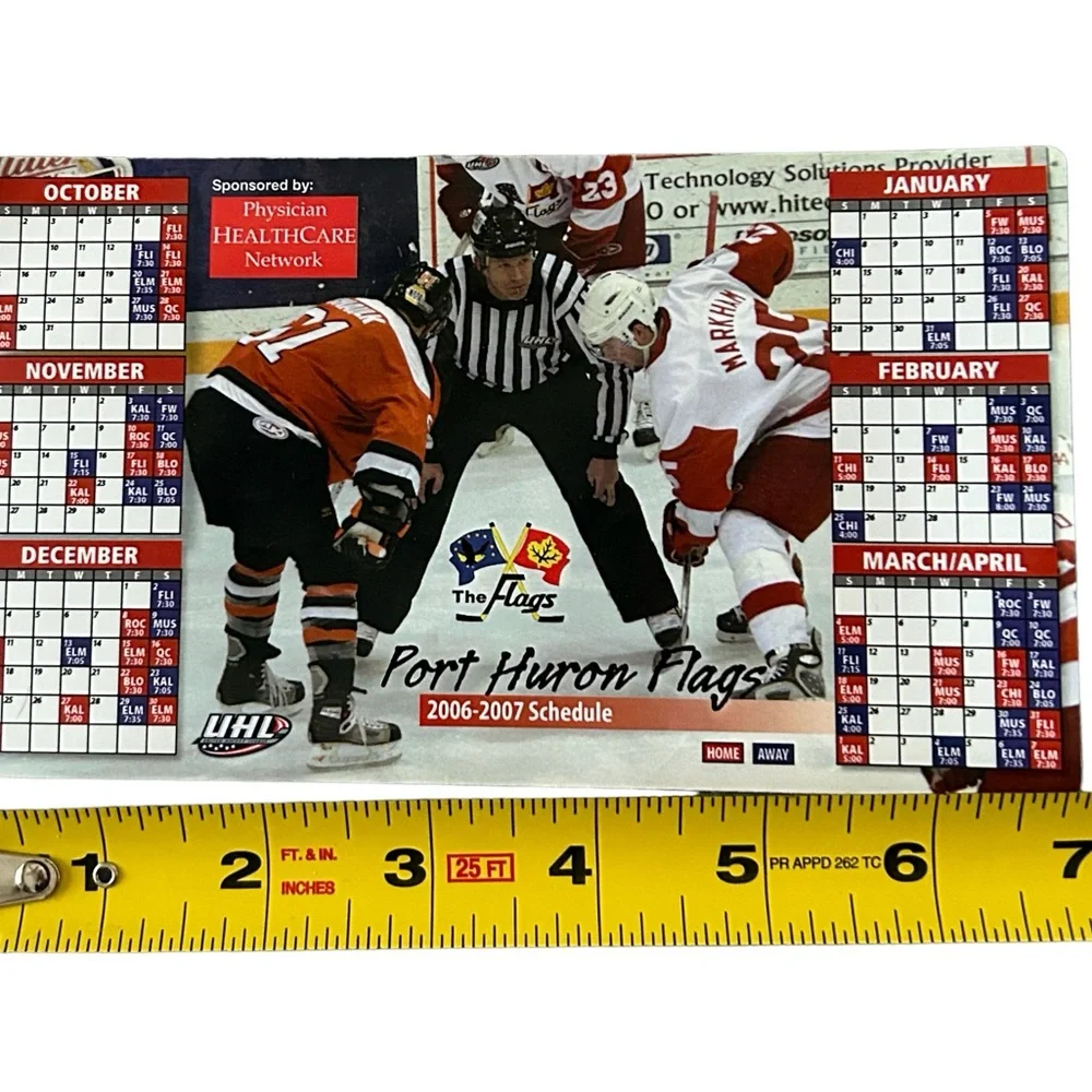 The Flags Hockey 2006-2007 Schedule 4x7” Magnet Port Huron Michigan GUC